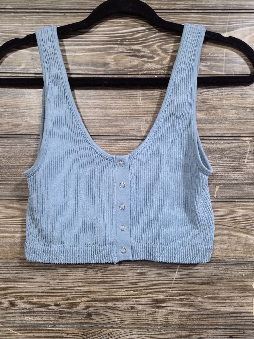 Aerie Blue Ribbed Crop Tank - Medium Snap Back - Picture 3 of 4